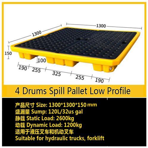 Spilldoc Low Profile 4 Drum Spill Pallet with Drain Plug SD004L