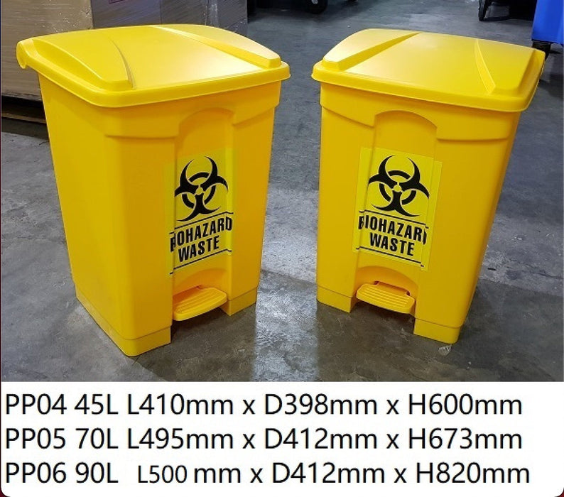 Waste Disposal Bin (Yellow) with Push Pedal 70L